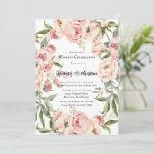 Invitation Elégant rose Peony Aquarelle Floral Mariage (Debout devant)