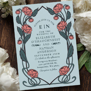Invitation Elégant rose Peony Art Nouveau Floral Mariage