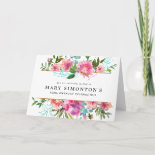 Invitation Elégant rose Peony Floral 100e anniversaire