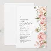 Invitation Élégant rose Peony Floral Girl Baptism (Devant / Derrière)