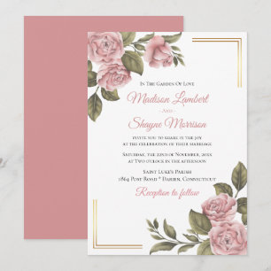 Invitation Elégant rose Peony Floral Mariage Printemps Botani
