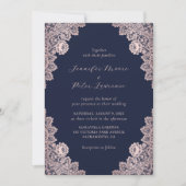 Invitation Elégant Rose personnalisé Gold et Mariage bleu mar (Devant)