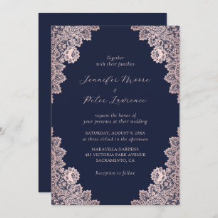 Invitation Elégant Rose personnalisé Gold et Mariage bleu mar