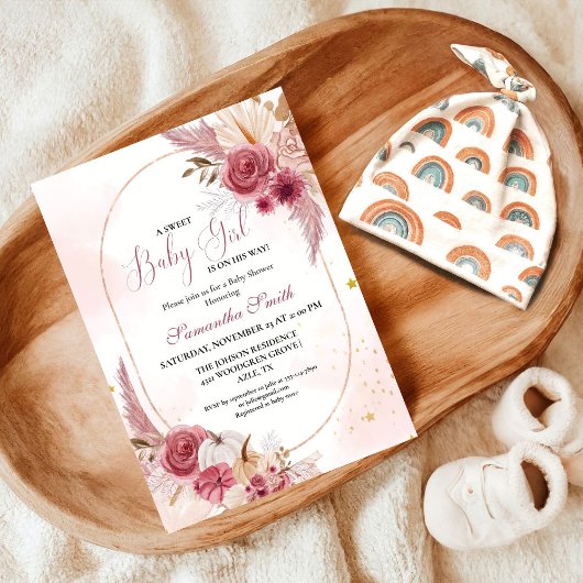 Invitation Élégant rose petit Citrouille Baby shower de fille