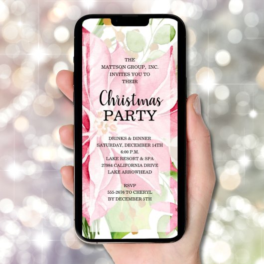 Invitation Élégant rose Poinsettia Floral Noël