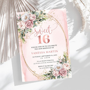 Invitation Élégant Rose Poussiéreux Floral Verdure Sweet Seiz