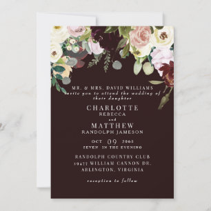 Invitation Élégant Rose Poussiéreux & Mariage Floral Bourguig