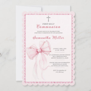Invitation Élégant rose première communion sainte pour les fi