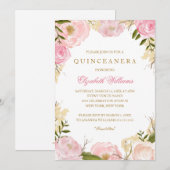 Invitation Elegant Rose Quinceanera Rose (Devant / Derrière)