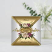 Invitation Élégant Rose rose blanc or fête d'anniversaire 2 (Debout devant)