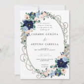Invitation Elégant rose rose Dusty bleu Floral Mariage Invit (Devant)