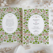 Invitation Élégant rose rose et Mariage de coeur vert