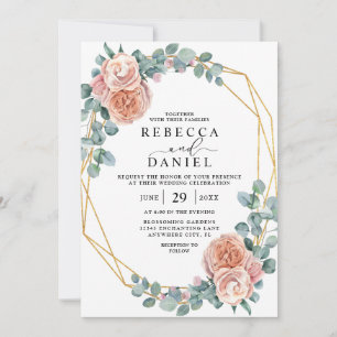 Invitation Élégant rose rose et Mariage floral or Dusty