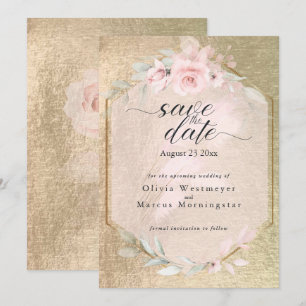 Invitation Élégant rose rose et or Enregistrer la date