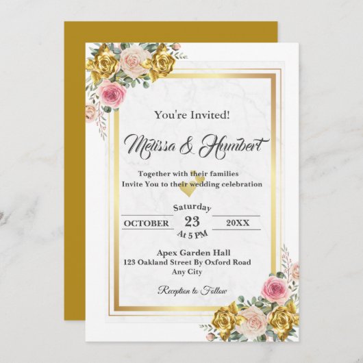 Invitation Élégant rose, Rose Eucalyptus Mariage floral (Devant / Derrière)