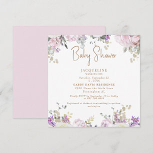 Invitation Élégant Rose Rose Floral Baby shower arrondi