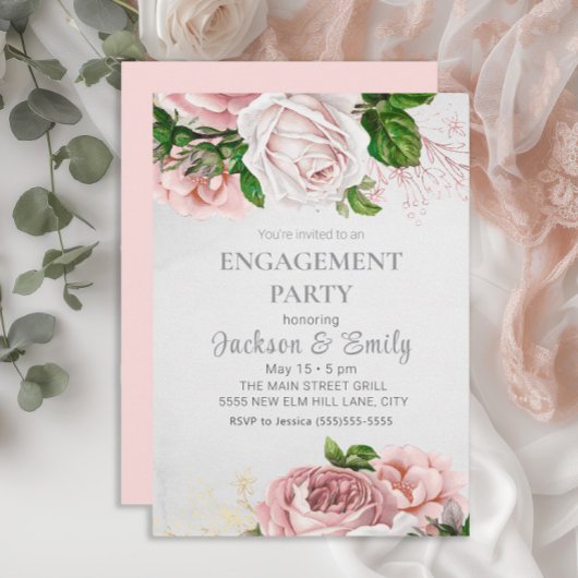 Invitation Élégant Rose Rose Floral Cream Party