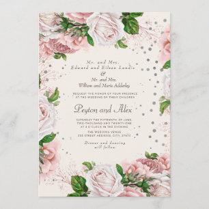 Invitation Élégant Rose rose Floral Mariage Parties scintilla