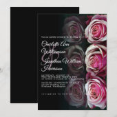Invitation Élégant rose rose floral miroir Mariage noir (Devant / Derrière)