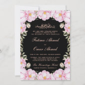 Invitation Élégant rose rose floral noir Mariage musulman (Devant)