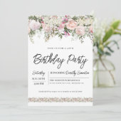 Invitation Élégant rose rose florale 40e anniversaire (Debout devant)