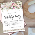 Invitation Élégant rose rose florale 40e anniversaire<br><div class="desc">Faites honneur à une femme spéciale avec cette invitation de fête d'anniversaire élégante et féminine. Les détails de la fête d'anniversaire sont entourés de bordures florales roses du haut et du bas. Les éléments floraux sont nichés dans des feuilles verts sauge et le texte lui donne une ambiance contemporaine. Cet...</div>