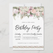 Invitation Elégant rose rose florale 90e anniversaire (Devant)