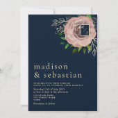 Invitation Elégant Rose Rose Marine Blue Gold Mariage Invitat (Devant)