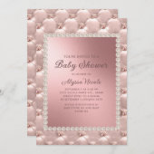 Invitation Elégant Rose Rose Or Baby shower Perles Blanches D (Devant / Derrière)
