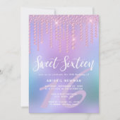 Invitation Élégant rose rose or diamant gouttes sweet sixteen (Devant)