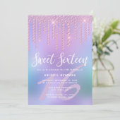 Invitation Élégant rose rose or diamant gouttes sweet sixteen (Debout devant)