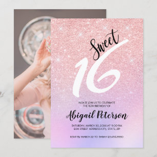 Invitation Élégant rose rose or parties scintillant ombre swe