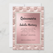 Invitation Elégant Rose Rose Or Quinceañera Photo Perles (Devant)