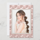 Invitation Elégant Rose Rose Or Quinceañera Photo Perles (Dos)