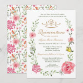 Invitation Élégant rose rose pâle Quinceañera Tiara (Devant / Derrière)