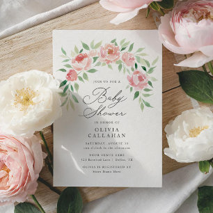 Invitation Élégant Rose rose Peonies Arch Baby shower