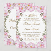 Invitation Élégant rose rose rose floral islamique Mariage mu (Devant / Derrière)
