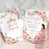 Invitation Elégant rose rose rose floral mexicain Quinceañera