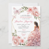 Invitation Elégant rose rose rose floral mexicain Quinceañera (Devant)