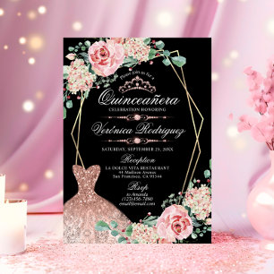 Invitation Elégant rose rose Rose noir Quinceañera Quince Tia