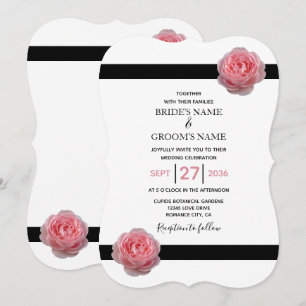 Invitation Élégant rose rose rose noir ruban de mariage Invit