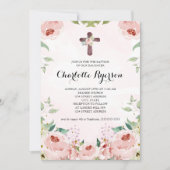 Invitation Élégant rose rose rose rose rose florale Baptême (Devant)