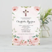 Invitation Élégant rose rose rose rose rose florale Baptême (Debout devant)