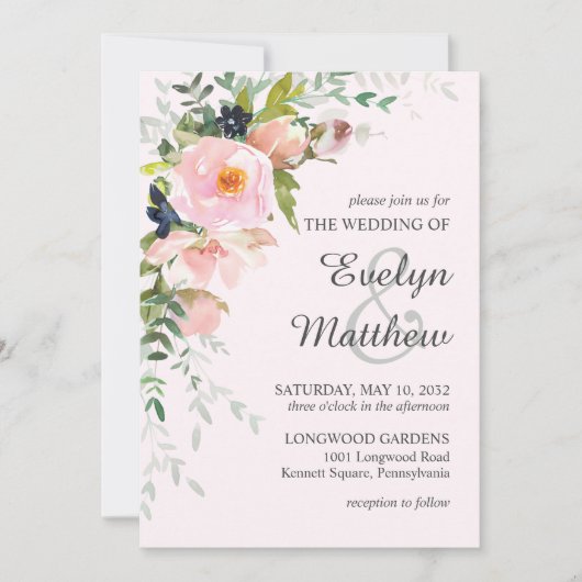 Invitation Élégant rose rose rose rose rose Mariage botanique (Devant)