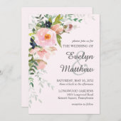 Invitation Élégant rose rose rose rose rose Mariage botanique (Devant / Derrière)