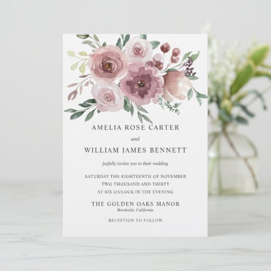 Invitation Élégant rose rose rose rose rose moderne Mariage f (Debout devant)