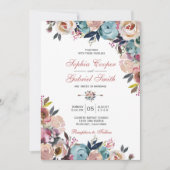 Invitation Elégant rose rose rose rose rose rose Mariage flor (Devant)