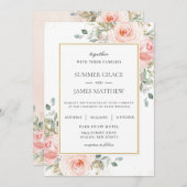 Invitation Elégant rose rose rose rose rose rose Mariage or f (Devant / Derrière)