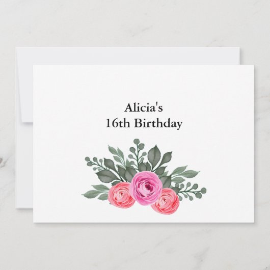 Invitation Elégant rose rose rose rose rose verdure or doux 1 (Dos)