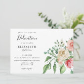 Invitation Elégant rose Roses Aquarelle Bébé Dédication (Debout devant)